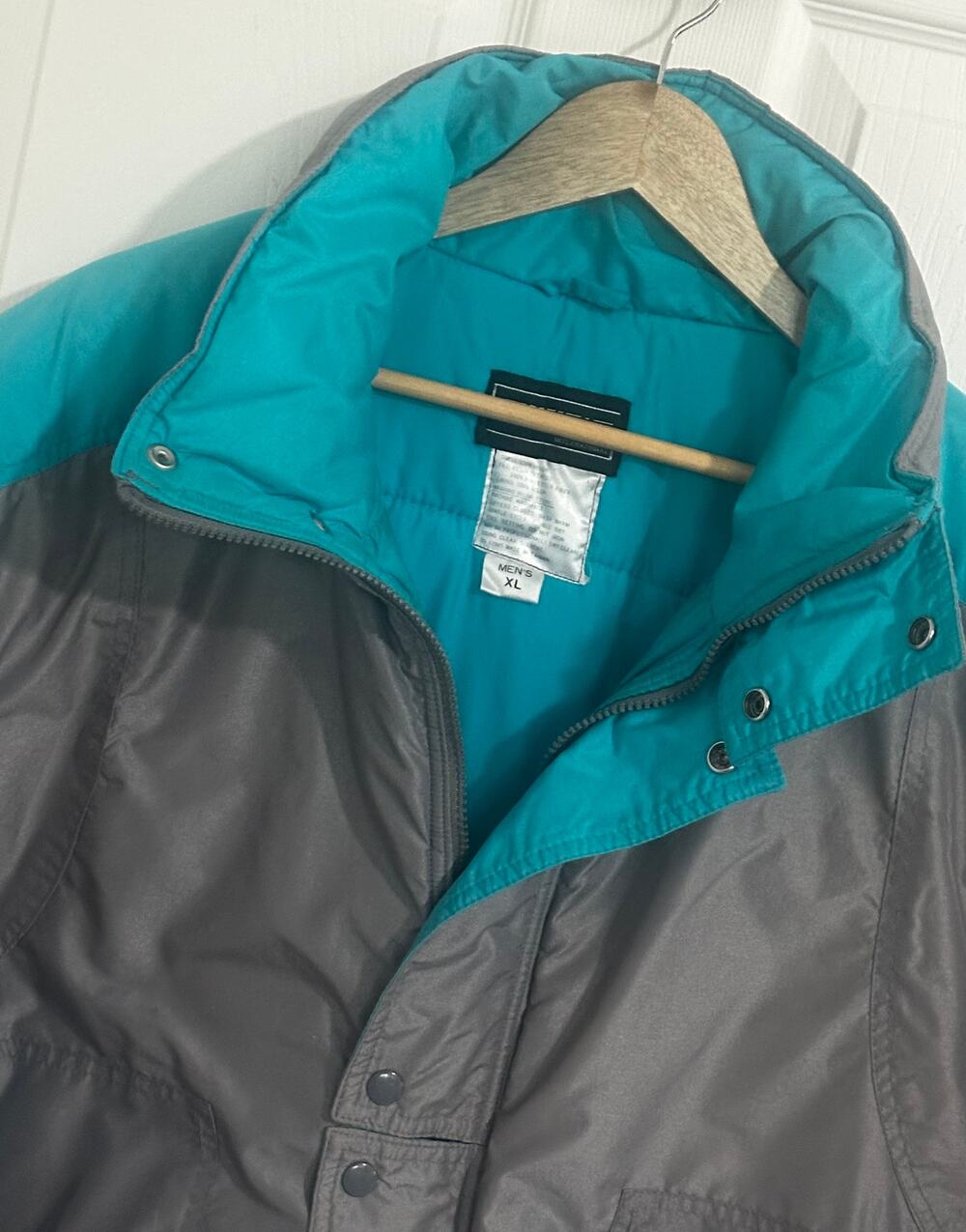 Vintage Skitique International Ski Jacket Mens XL Gray Teal Colorblock Puffer